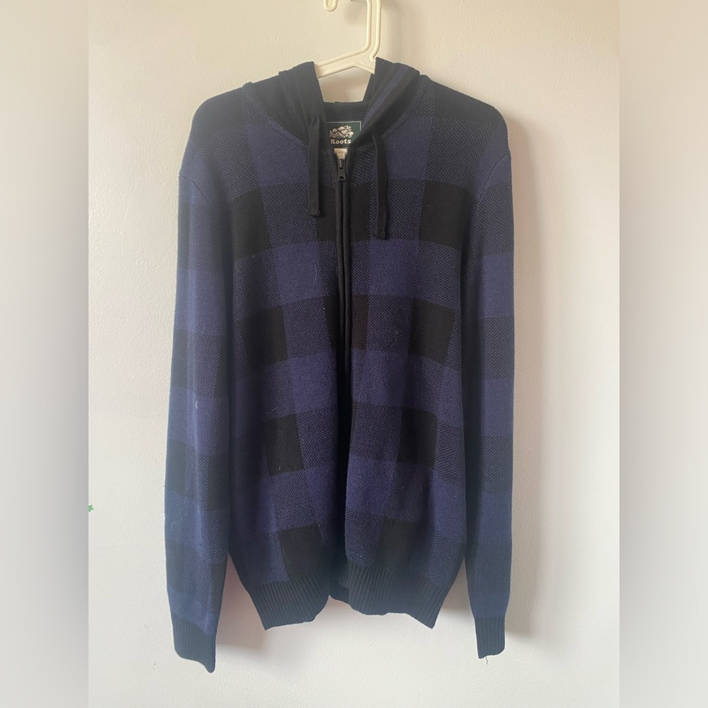 Roots Blue and Black Checkered Sweater